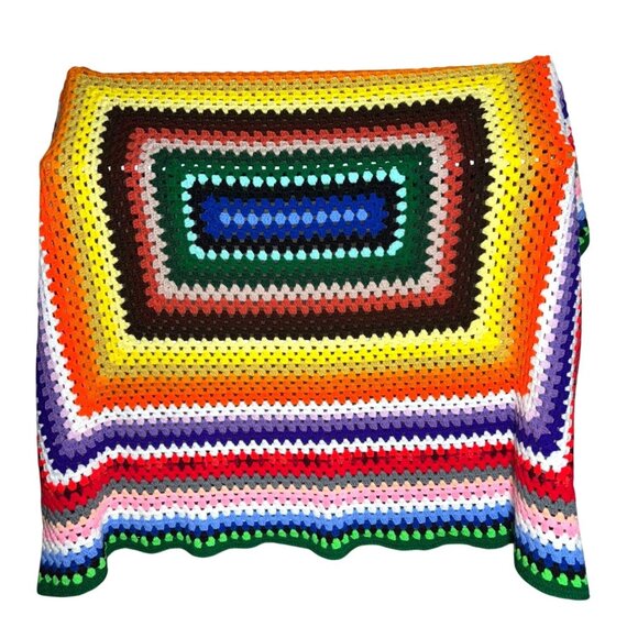 Handcrafted Multicolor Granny Square Crochet Afghan Blanket - Picture 4 of 5